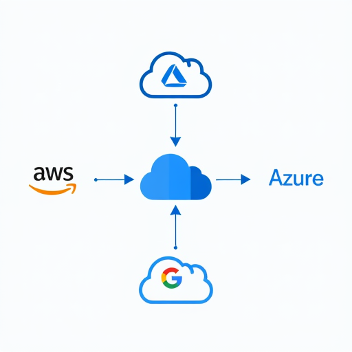 Multicloud architecture diagram showing integration of AWS, Azure, and Google Cloud