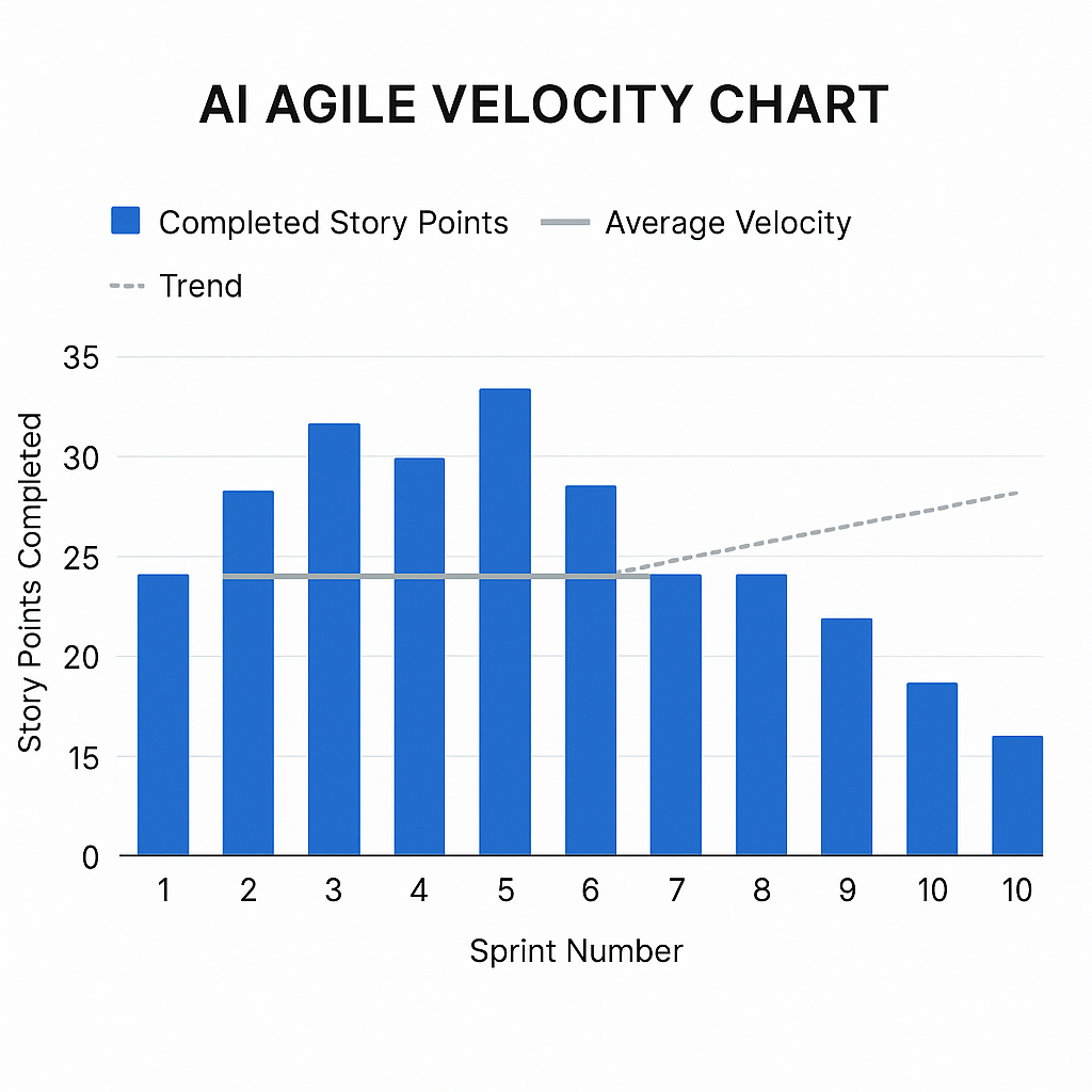 Agile velocity chart showing sprint performance and story points