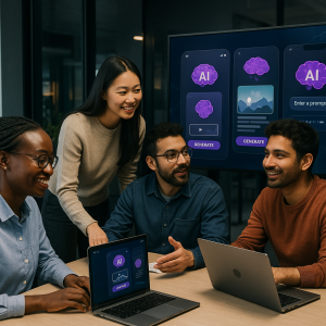 Developers collaborating on generative AI-powered app interfaces