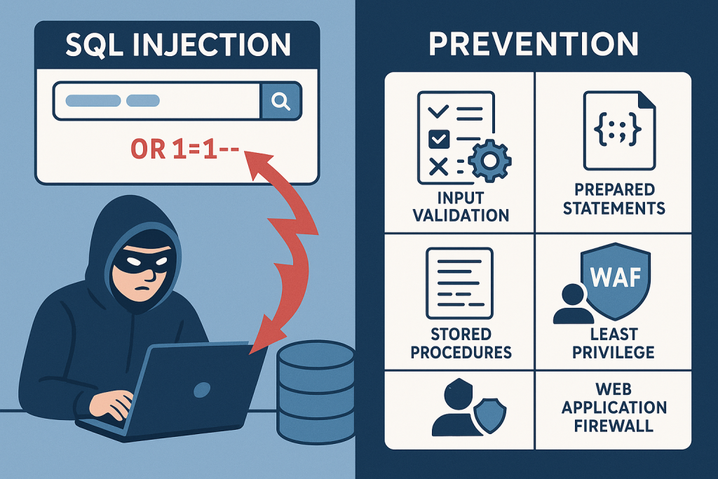 Illustration of SQL injection attack and prevention strategies
