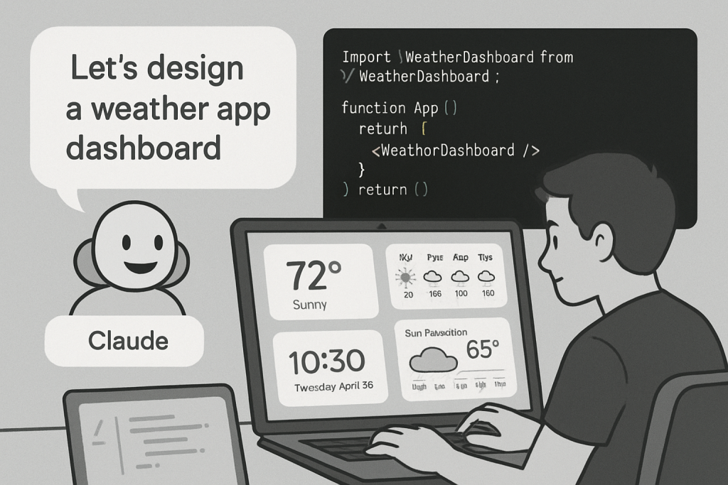 Claude AI assisting in the development of a weather application dashboard