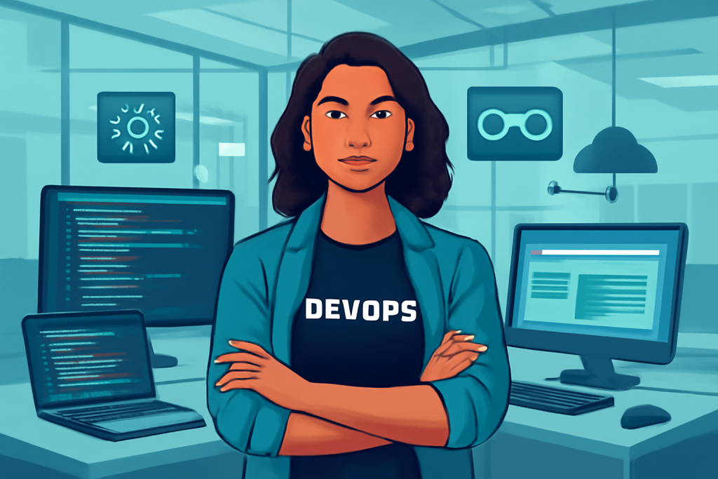 a woman in DevOps fiel Generate an image of a woman in DevOps field