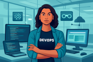 a woman in DevOps fiel Generate an image of a woman in DevOps field