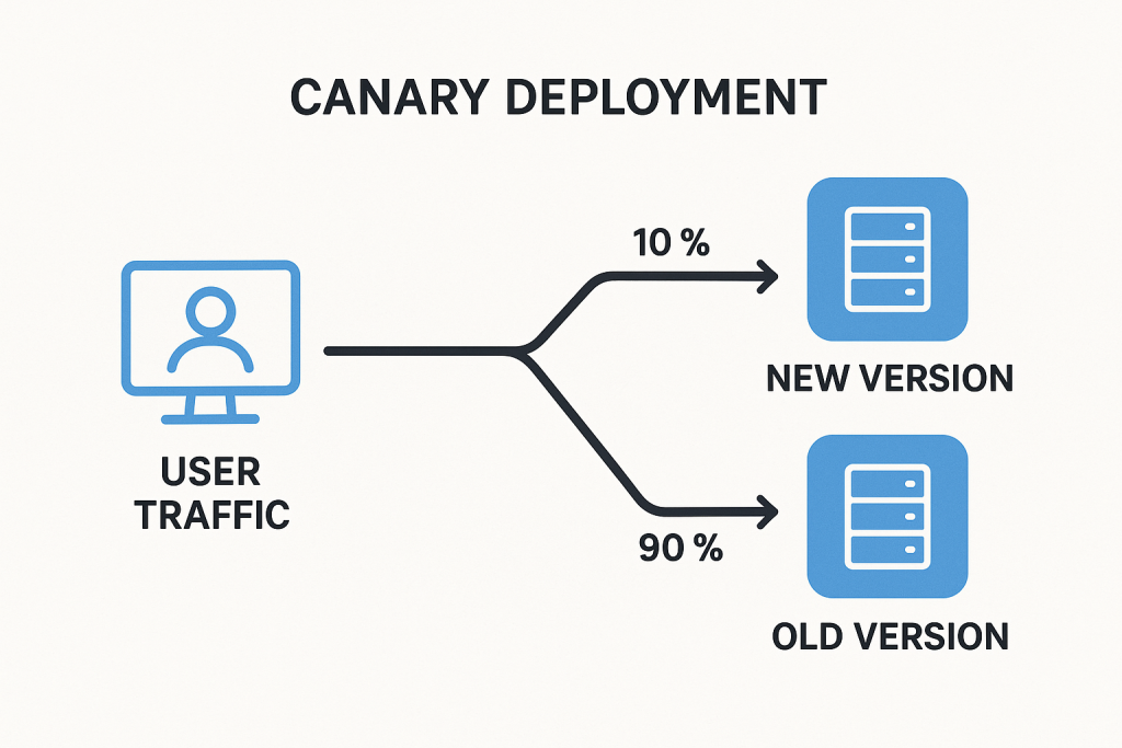 Diagram illustrating canary deployment traffic split between old and new application versions