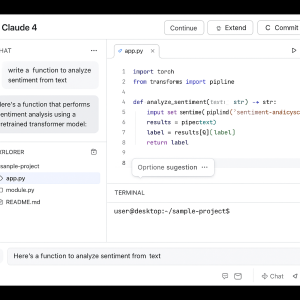 Claude 4 AI model interface showcasing advanced coding features