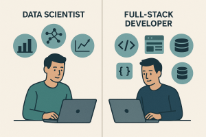 Illustration comparing the roles of a Data Scientist and a Full-Stack Developer in the tech industry
