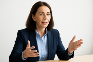 Confident middle aged woman candidate in an interview
