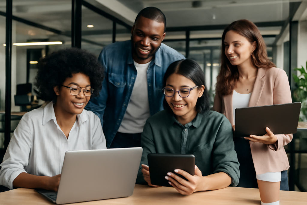 Diverse tech professionals collaborating
