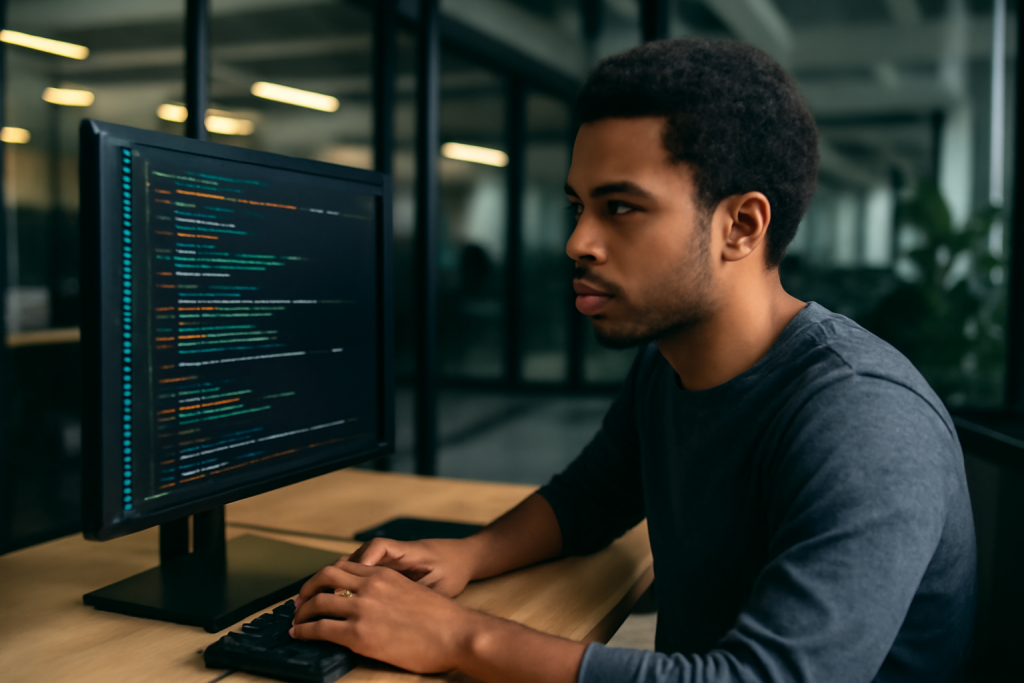 Developer building a modern web app with HTMX for a side project