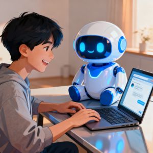 Illustration showing ChatGPT AI chatbot interacting with users