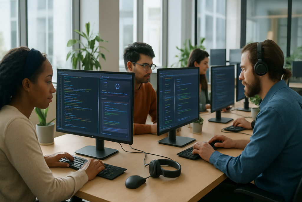 Developers using GitHub’s AI tools with GPT-5 integration in IDEs