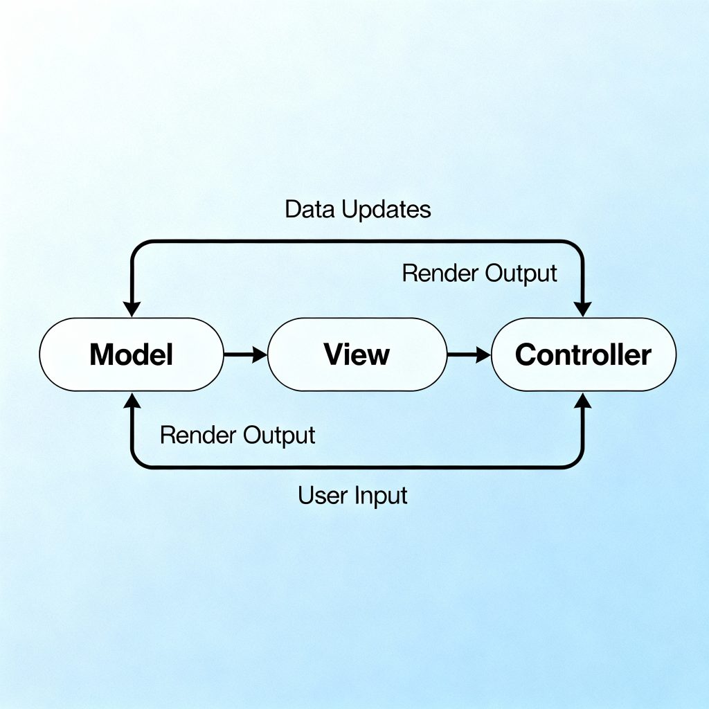 MVC architecture diagram showing Model, View, and Controller connections in software design
