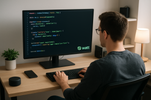 Modern developer using Watt Node.js server toolkit for seamless backend
