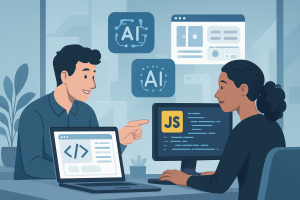 Emerging web development trends for 2025 – developers working with JavaScript, AI tools, and no-code platforms