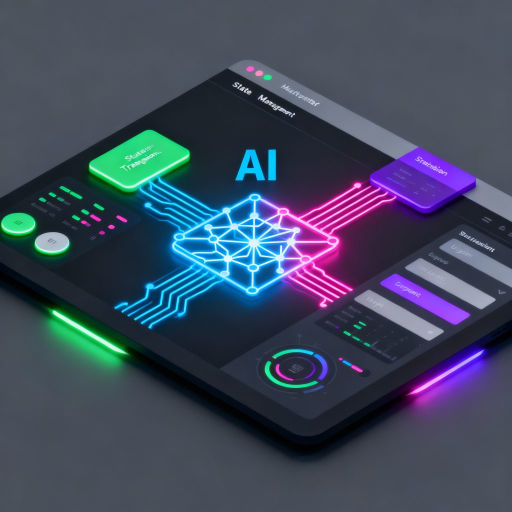 Illustration of AI automating state management in a web application UI