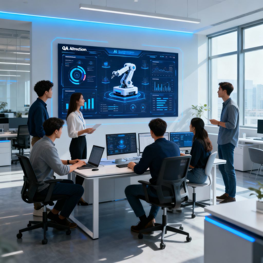 Modern QA engineers using AI-driven automation platforms in 2025