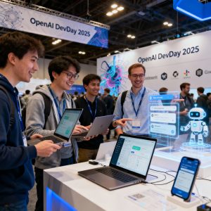 Developers attending OpenAI DevDay 2025 exploring agentic app demos