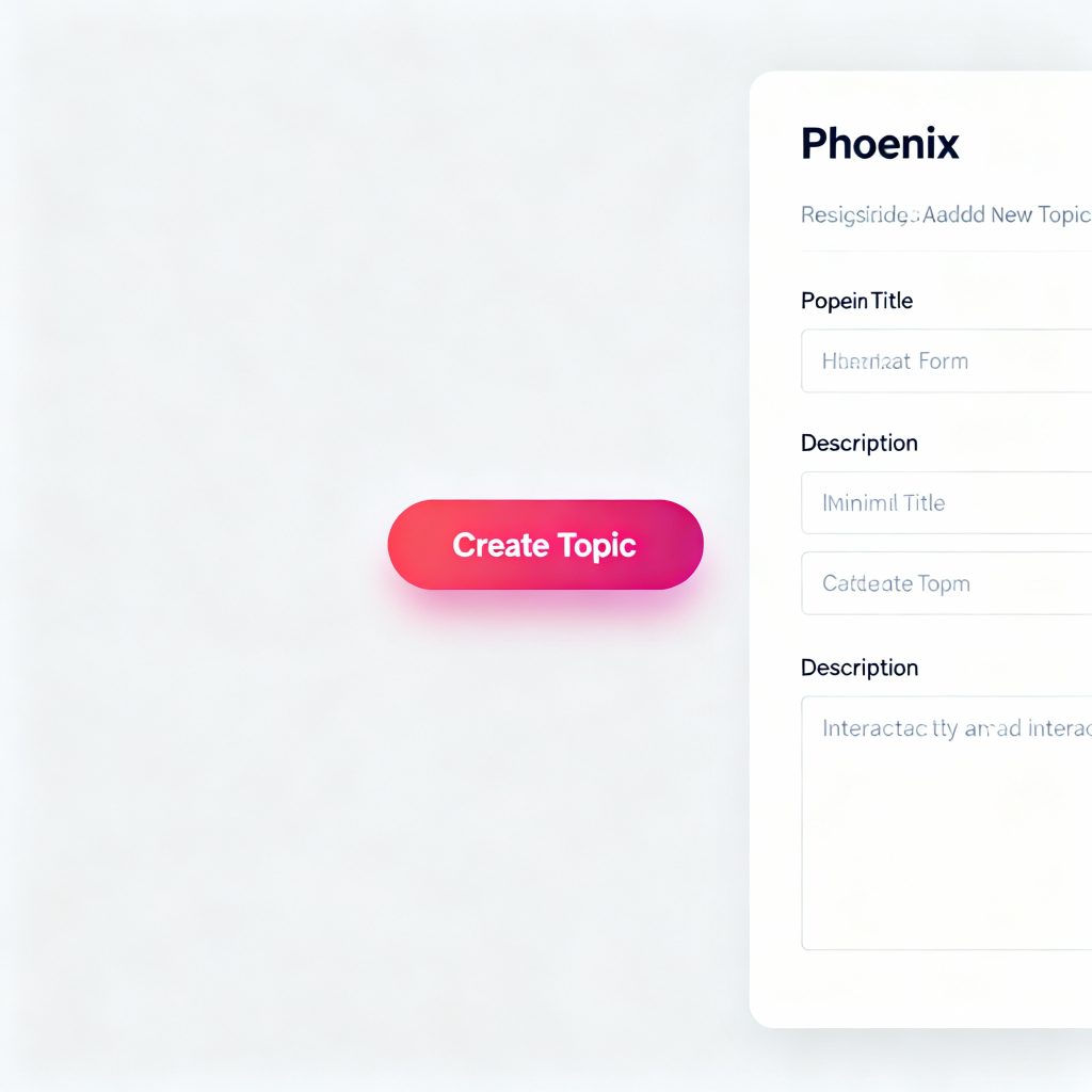 User interface showing a redesigned "Create Topic" button and a Phoenix form for adding new topics