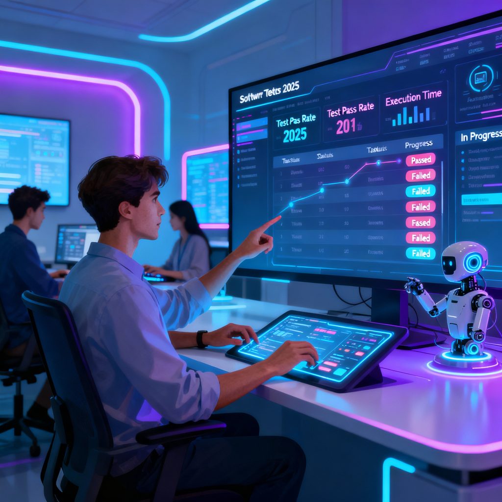 Software testers using AI-driven tools for automated testing in 2025