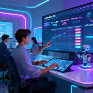 Software testers using AI-driven tools for automated testing in 2025