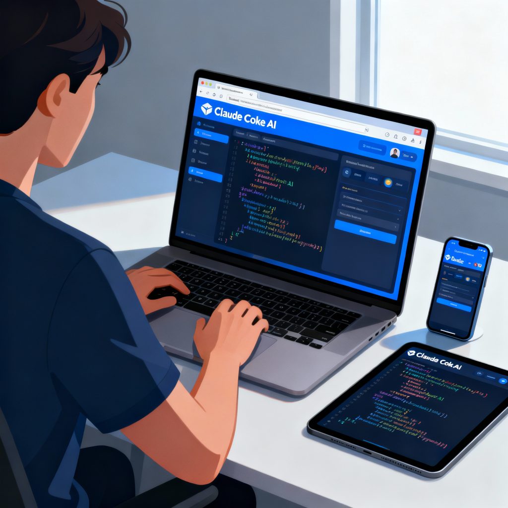 User coding with Claude Code AI on browser and mobile devices