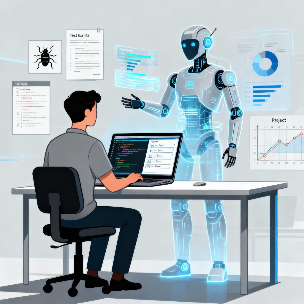 AI-powered Agentic QA platform illustrating human and artificial intelligence collaboration in software testing
