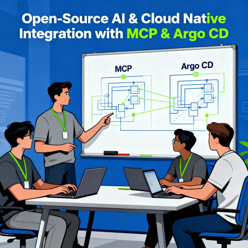 Developers collaborating on open-source AI and cloud native integration using MCP and Argo CD