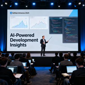 GitHub executive presenting AI-powered development insights at Universe 2025