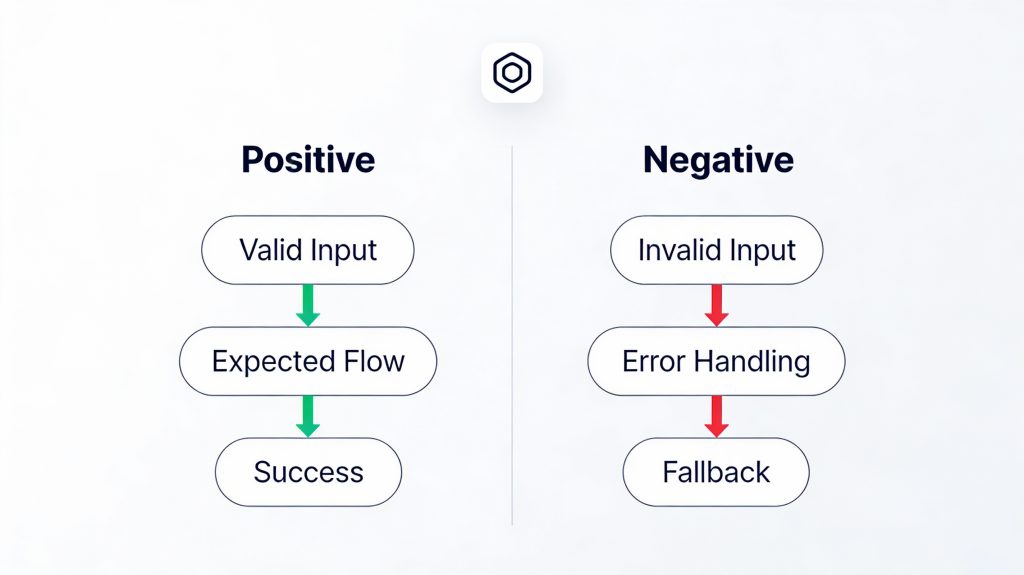 Diagram showing positive vs negative testing workflows for a modern web application