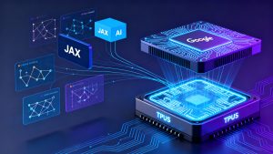 Illustration of the JAX AI Stack powering large-scale AI training and inference on Google Cloud TPUs