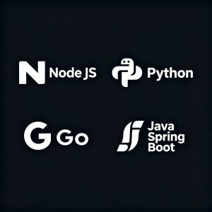 Logos of Node.js, Python, Go, and Java Spring Boot