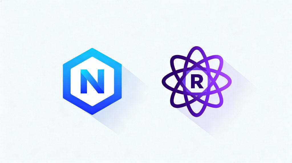 Next.js and React logos side-by-side illustrating framework and library comparison