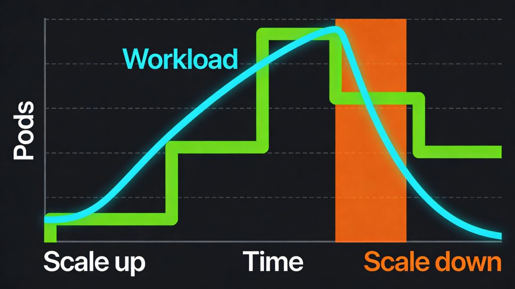Graph showing dynamic scaling of pods under variable workload conditions