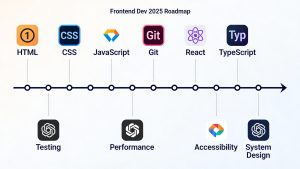 Frontend developer 2025 roadmap from HTML CSS and JavaScript basics to React TypeScript and advanced skills