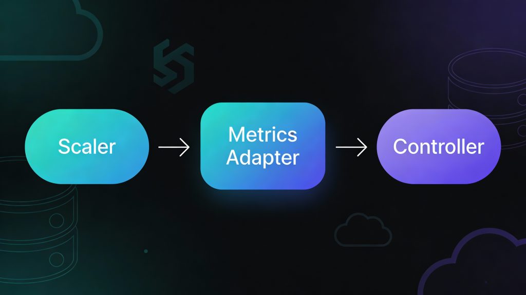 KEDA architecture showing scaler, metrics adapter, and controller components