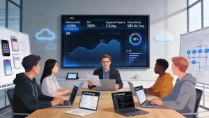 Startup founder reviewing ROI metrics from a full stack developer team in 2025