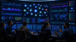 DevOps engineers reviewing observability dashboards with metrics and traces to guide continuous testing in a cloud-native environment